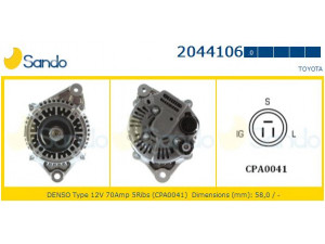SANDO 2044106.0 kintamosios srovės generatorius 
 Elektros įranga -> Kint. sr. generatorius/dalys -> Kintamosios srovės generatorius
2706074110, 2706074120, 2706074130