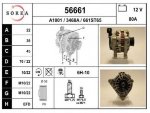 EAI 56661 kintamosios srovės generatorius 
 Elektros įranga -> Kint. sr. generatorius/dalys -> Kintamosios srovės generatorius
A2TB2191, A2TB4791, 57052B, 57054V