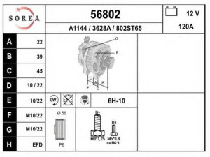 EAI 56802 kintamosios srovės generatorius 
 Elektros įranga -> Kint. sr. generatorius/dalys -> Kintamosios srovės generatorius
A3TA6491, A3TB0891, 57052D, 57054Y