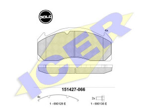 ICER 151427 G stabdžių trinkelių rinkinys, diskinis stabdys 
 Techninės priežiūros dalys -> Papildomas remontas
MDP1388, 1 078 439, 2 076 809 2