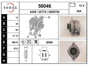 EAI 56046 kintamosios srovės generatorius 
 Elektros įranga -> Kint. sr. generatorius/dalys -> Kintamosios srovės generatorius
A1T31471, A1T32371, A1T33371, 3140072011