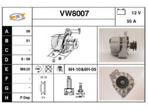 SNRA VW8007 kintamosios srovės generatorius 
 Elektros įranga -> Kint. sr. generatorius/dalys -> Kintamosios srovės generatorius
026903015, 026903015D, 026903015DX