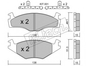 fri.tech. 047.0K stabdžių trinkelių rinkinys, diskinis stabdys 
 Techninės priežiūros dalys -> Papildomas remontas
191 698 151G, 171 615 115A, 191 698 151B