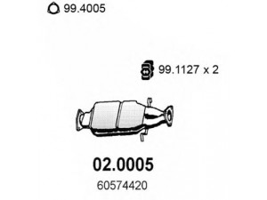 ASSO 02.0005 katalizatoriaus keitiklis 
 Išmetimo sistema -> Katalizatoriaus keitiklis
60574420, 60585102, 60606375, 60610638