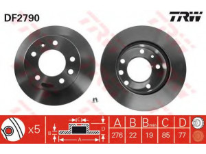 TRW DF2790 stabdžių diskas 
 Stabdžių sistema -> Diskinis stabdys -> Stabdžių diskas
2D0407617, 2D0407617A, 2D0615601E