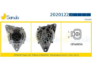 SANDO 2020122.0 kintamosios srovės generatorius 
 Elektros įranga -> Kint. sr. generatorius/dalys -> Kintamosios srovės generatorius
A002T48272, A002T48292, A002T48298