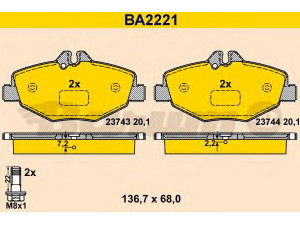 BARUM BA2221 stabdžių trinkelių rinkinys, diskinis stabdys 
 Techninės priežiūros dalys -> Papildomas remontas
003 420 65 20, 003 420 99 20, 004 420 79 20