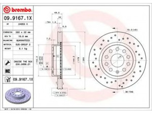 BREMBO 09.9167.1X stabdžių diskas 
 Dviratė transporto priemonės -> Stabdžių sistema -> Stabdžių diskai / priedai
1K0615301AC, 1K0615301AK, 1K0615301S