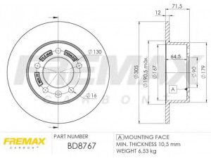 FREMAX BD-8767 stabdžių diskas 
 Stabdžių sistema -> Diskinis stabdys -> Stabdžių diskas
43000367R, 43206-00Q0A, 4419362