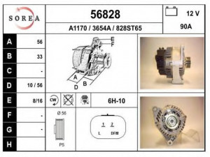 EAI 56828 kintamosios srovės generatorius 
 Elektros įranga -> Kint. sr. generatorius/dalys -> Kintamosios srovės generatorius
57054Q, 57055S, 57055Z, 57056X