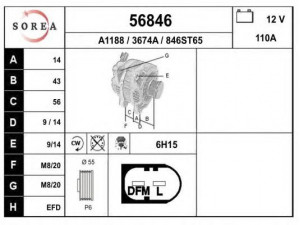 EAI 56846 kintamosios srovės generatorius 
 Elektros įranga -> Kint. sr. generatorius/dalys -> Kintamosios srovės generatorius
036903024H, 036903024J, 06F903023B