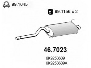 ASSO 46.7023 galinis duslintuvas 
 Išmetimo sistema -> Duslintuvas
6K9253609, 6K9253609A, 6K9253609E