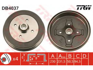 TRW DB4037 stabdžių būgnas 
 Stabdžių sistema -> Būgninis stabdys -> Stabdžių būgnas
477501615A