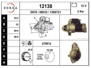 EAI 12138 starteris 
 Elektros įranga -> Starterio sistema -> Starteris
5033125AA, M2T88571
