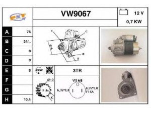 SNRA VW9067 starteris 
 Elektros įranga -> Starterio sistema -> Starteris
055911023, 055911023X