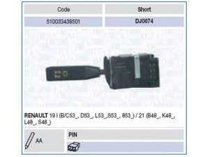 MAGNETI MARELLI 510033438501 vairo kolonėlės jungiklis 
 Vidaus įranga -> Rankinės/kojinės svirties sistema
7700766407
