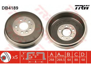 TRW DB4189 stabdžių būgnas 
 Stabdžių sistema -> Būgninis stabdys -> Stabdžių būgnas
701609617, 704783037