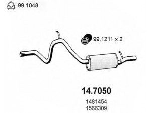 ASSO 14.7050 galinis duslintuvas 
 Išmetimo sistema -> Duslintuvas
1481454, 1498714, 1498715, 1566309