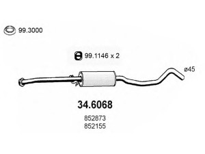 ASSO 34.6068 vidurinis duslintuvas 
 Išmetimo sistema -> Duslintuvas
852155, 852873, 90265508