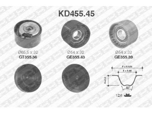 SNR KD455.45 paskirstymo diržo komplektas 
 Techninės priežiūros dalys -> Papildomas remontas
130775630R, 130C12131R, 7700108920