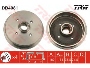 TRW DB4081 stabdžių būgnas 
 Stabdžių sistema -> Būgninis stabdys -> Stabdžių būgnas
171501615, 171501615A, 171501615B