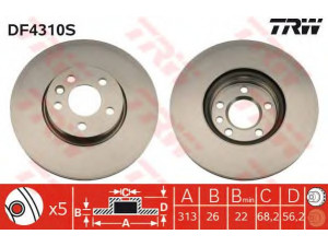 TRW DF4310S stabdžių diskas 
 Dviratė transporto priemonės -> Stabdžių sistema -> Stabdžių diskai / priedai
1108038, YM211125AA, 7M3615301