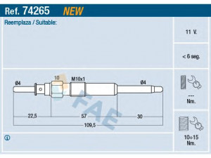 FAE 74265 kaitinimo žvakė 
 Kibirkšties / kaitinamasis uždegimas -> Kaitinimo kaištis
55200817, 55200817, 1214064, 93 190 433