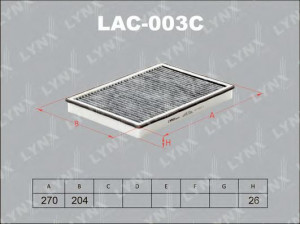 LYNXauto LAC-003C filtras, salono oras 
 Techninės priežiūros dalys -> Techninės priežiūros intervalai
06 15 974, 48 03 883, 615974, 96440878