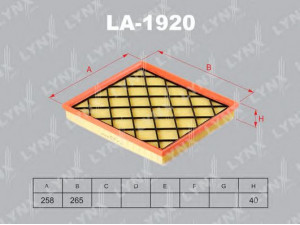 LYNXauto LA-1920 oro filtras 
 Filtrai -> Oro filtras
08 34 126, 08 34 132, 08 34 189