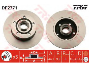 TRW DF2771 stabdžių diskas 
 Dviratė transporto priemonės -> Stabdžių sistema -> Stabdžių diskai / priedai
8D0615301B, 8D0615601B, 8DO615301B