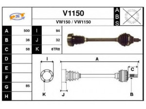 SNRA V1150 kardaninis velenas 
 Ratų pavara -> Kardaninis velenas
6Q0407271AK, 6Q0407271AT