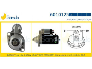 SANDO 6010125.0 starteris 
 Elektros įranga -> Starterio sistema -> Starteris
97VW11000A, 97VW11000AA, 02A911023R