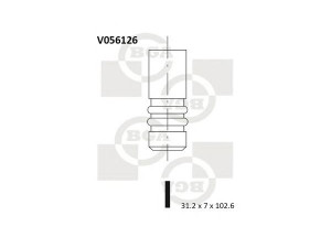 BGA V056126 išleidimo vožtuvas 
 Variklis -> Variklio uždegimo laiko reguliavimo kontrolė -> Vožtuvų eilė -> Vožtuvai/dalys
60560644