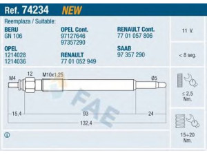 FAE 74234 kaitinimo žvakė 
 Kibirkšties / kaitinamasis uždegimas -> Kaitinimo kaištis
1214028, 1214036, 97127646, 97357290