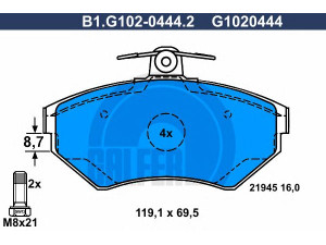 GALFER B1.G102-0444.2 stabdžių trinkelių rinkinys, diskinis stabdys 
 Techninės priežiūros dalys -> Papildomas remontas
1HM 698 151, 1HM 698 151 A, 357 698 151 E