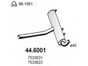 ASSO 44.6001 vidurinis duslintuvas 
 Išmetimo sistema -> Duslintuvas
5466164, 5466750, 7533623, 7533631