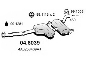 ASSO 04.6039 vidurinis duslintuvas 
 Išmetimo sistema -> Duslintuvas
4A0253409AJ, 4A0253409L, 4B0253409AB