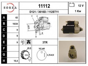 EAI 11112 starteris 
 Elektros įranga -> Starterio sistema -> Starteris
116000503002, 116000503003, 116000503005