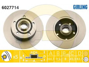 GIRLING 6027714 stabdžių diskas 
 Dviratė transporto priemonės -> Stabdžių sistema -> Stabdžių diskai / priedai
8D0615301B, 8D0615601B, 8DO615301B