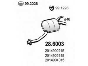 ASSO 28.6003 vidurinis duslintuvas 
 Išmetimo sistema -> Duslintuvas
2014900215, 2014900601, 2014901715