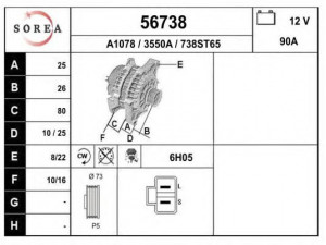 EAI 56738 kintamosios srovės generatorius 
 Elektros įranga -> Kint. sr. generatorius/dalys -> Kintamosios srovės generatorius
A2T82191, 231003C101, LR190719
