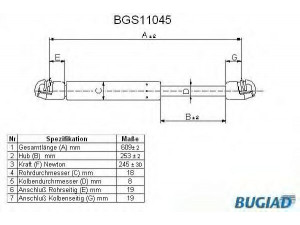 BUGIAD BGS11045 dujinė spyruoklė, bagažinė 
 Priedai -> Bagažinė/pakrovimo skyrius
0176 413, 176 413, 13182309, 13182309