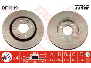 TRW DF1019 stabdžių diskas 
 Dviratė transporto priemonės -> Stabdžių sistema -> Stabdžių diskai / priedai
7700758901, 7701204954, 7701267954