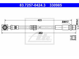 ATE 83.7257-0424.3 stabdžių žarnelė 
 Stabdžių sistema -> Stabdžių žarnelės
4565743, 90539843