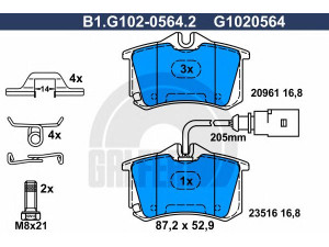 GALFER B1.G102-0564.2 stabdžių trinkelių rinkinys, diskinis stabdys 
 Techninės priežiūros dalys -> Papildomas remontas
1133447, 1207519, 1345337, 7M3 698 451