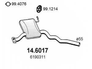 ASSO 14.6017 vidurinis duslintuvas 
 Išmetimo sistema -> Duslintuvas
1019382, 1507222, 6179846, 6190311