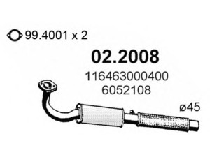 ASSO 02.2008 priekinis duslintuvas 
 Išmetimo sistema -> Duslintuvas
116463000400, 60522108