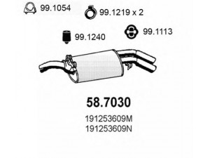 ASSO 58.7030 galinis duslintuvas 
 Išmetimo sistema -> Duslintuvas
191253609AE, 191253609M, 191253609N
