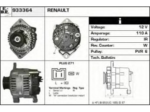 EDR 933364 kintamosios srovės generatorius 
 Elektros įranga -> Kint. sr. generatorius/dalys -> Kintamosios srovės generatorius
7700814147, 7701499669, 9031314