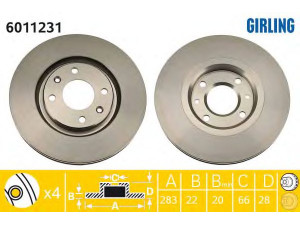 GIRLING 6011231 stabdžių diskas 
 Stabdžių sistema -> Diskinis stabdys -> Stabdžių diskas
4246T9, 4246V0, 95667810, E169011